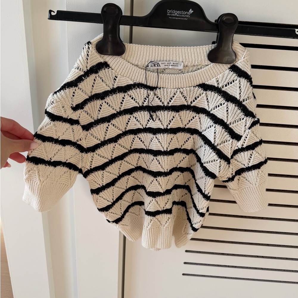 ZARA Knit Matching Set – Cream & Black Crochet Top + Shorts Co-Ord - Picture 2 of 6